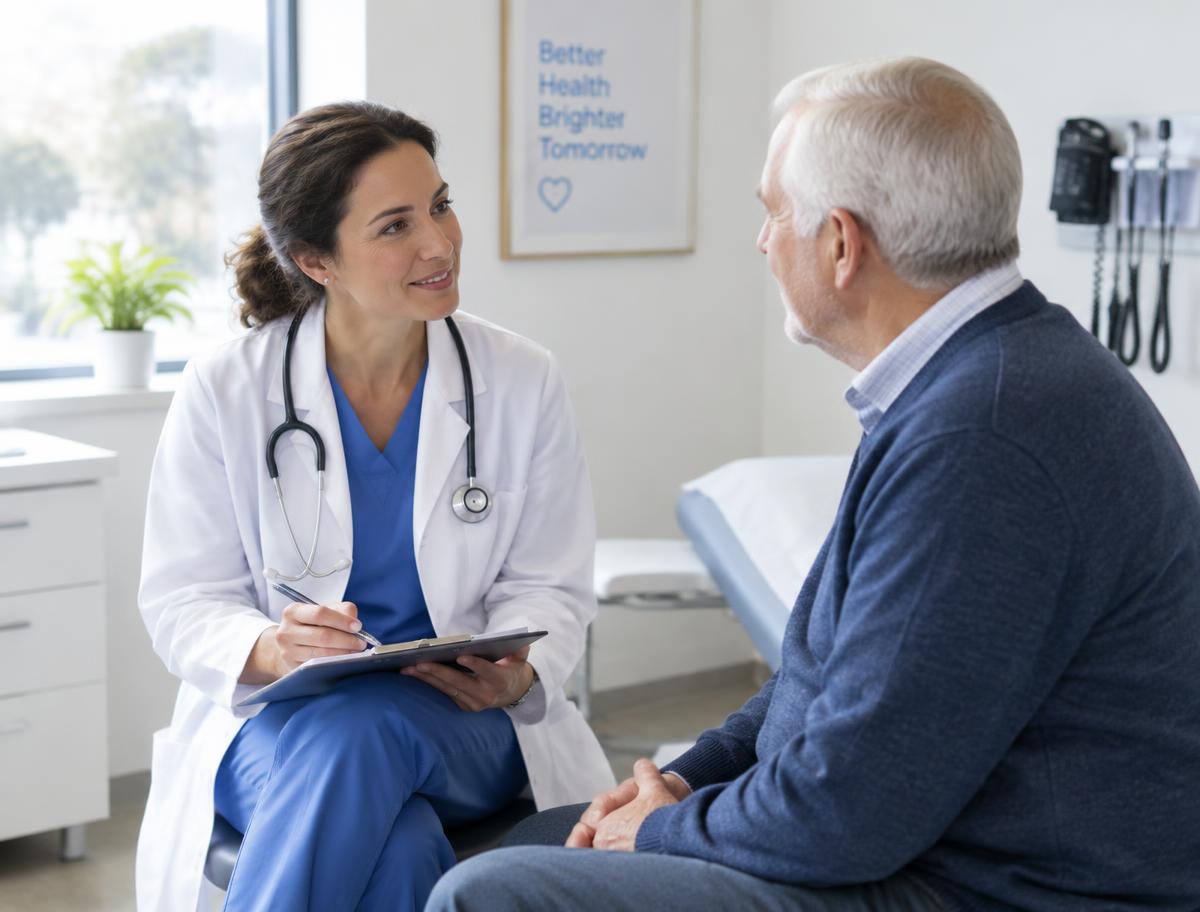 A Riverside doctor speaking with a patient in an exam room